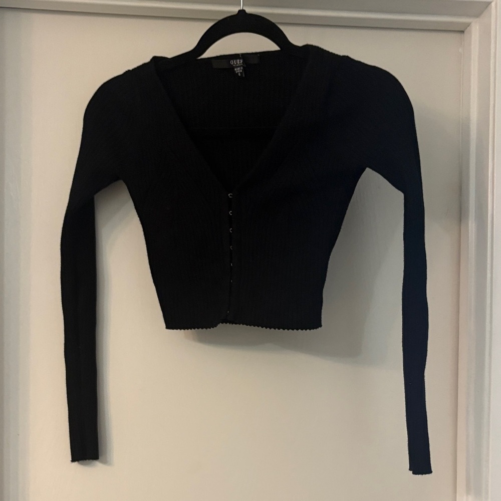 Guess Black Ribbed Long-Sleeve Crop Cardigan